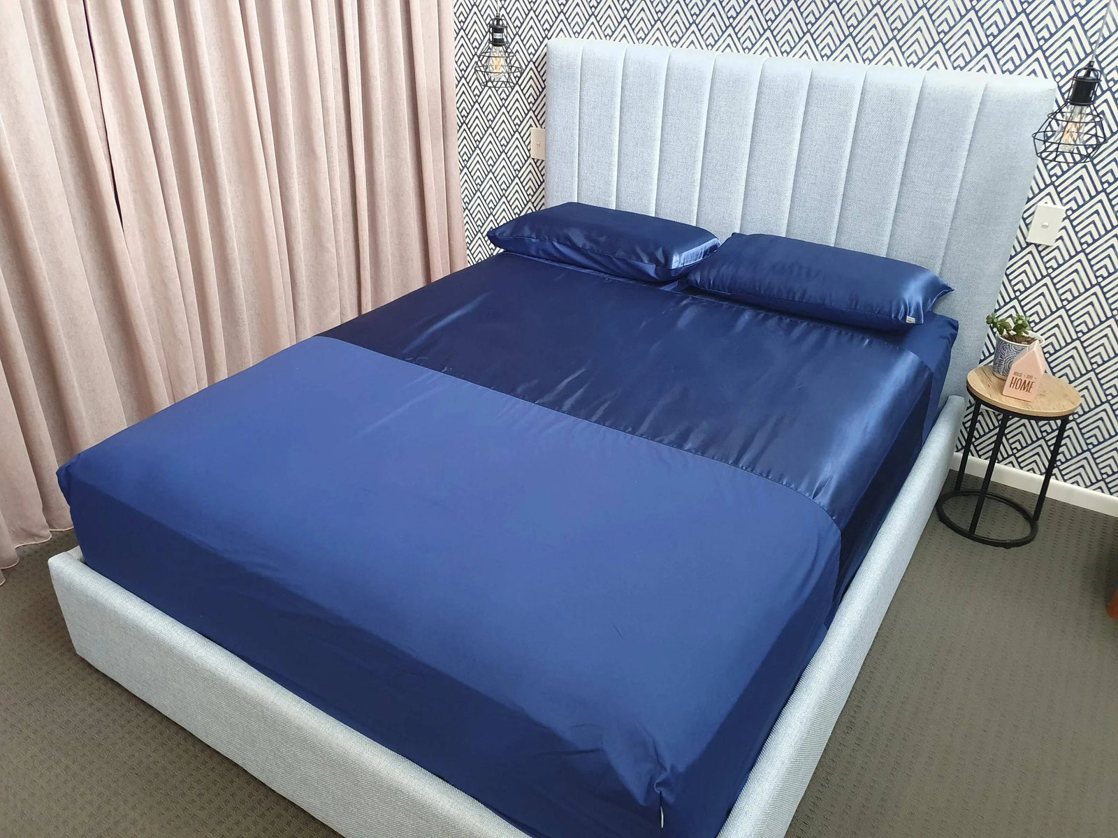 Neeki Designs Wonder Sheet in blue, showcasing soft fabric texture and elegant design for comfortable bedding.