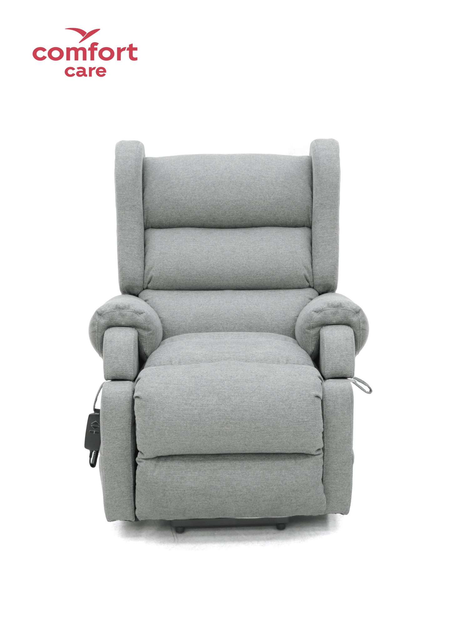 Pinnacle Comfort Care Viva 2 Motor Power Lift Recliner in a neutral fabric, showcasing its lift mechanism and plush seating.