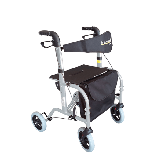 Aidacare Freedom Hybrid Transroller seat walker and wheelchair with adjustable handles and large wheels on a smooth surface.