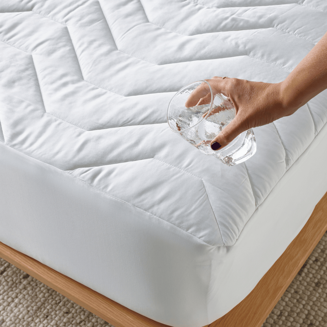 Staydry Bamboo Quilted Manchester Mattress Protector showing waterproof bamboo fabric and quilted design for bed protection.
