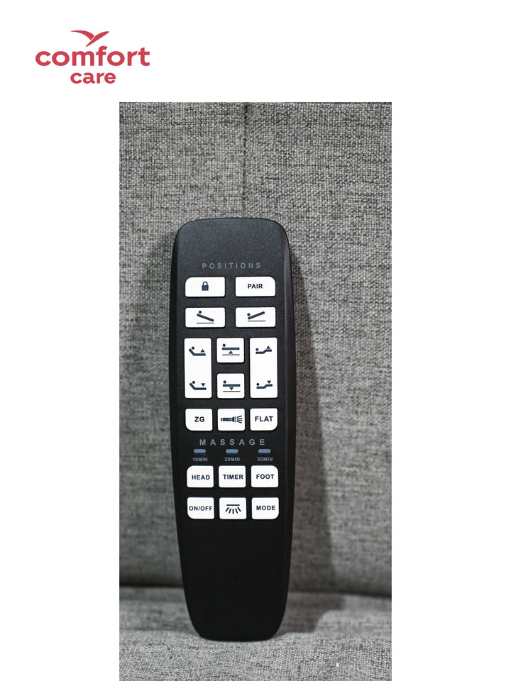Wireless remote control for Pinnacle Comfort Care Dreame Lo-Lo adjustable bed with massage feature.