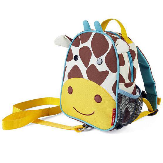 Tubie Fun small giraffe-themed backpack designed for nutrition needs, featuring a colorful cartoon giraffe on the front.