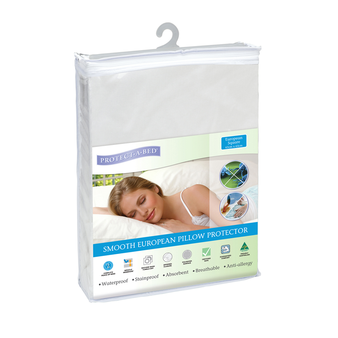 Protect-A-Bed Manchester European Pillow Protector, smooth fabric with secure edges, designed to protect and extend pillow lifespan.