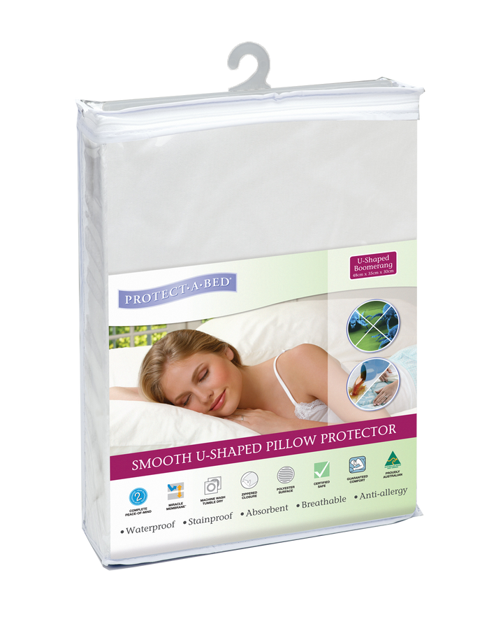 Protect-A-Bed® Manchester U-shaped pillow protector in poly material, designed to fit U-shaped or boomerang pillows.