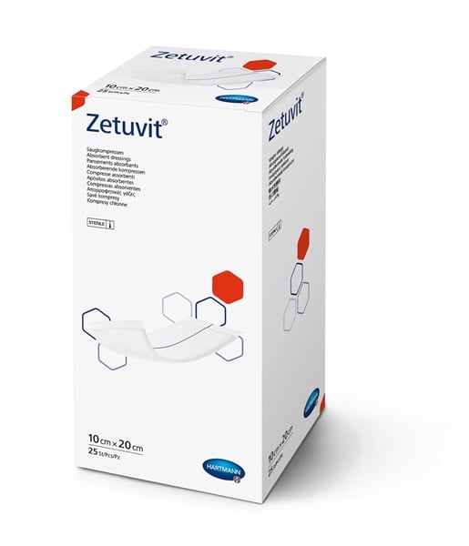 Sterile Zetuvit wound care dressing from MoliCare, showcasing absorbent material and protective design for effective healing.