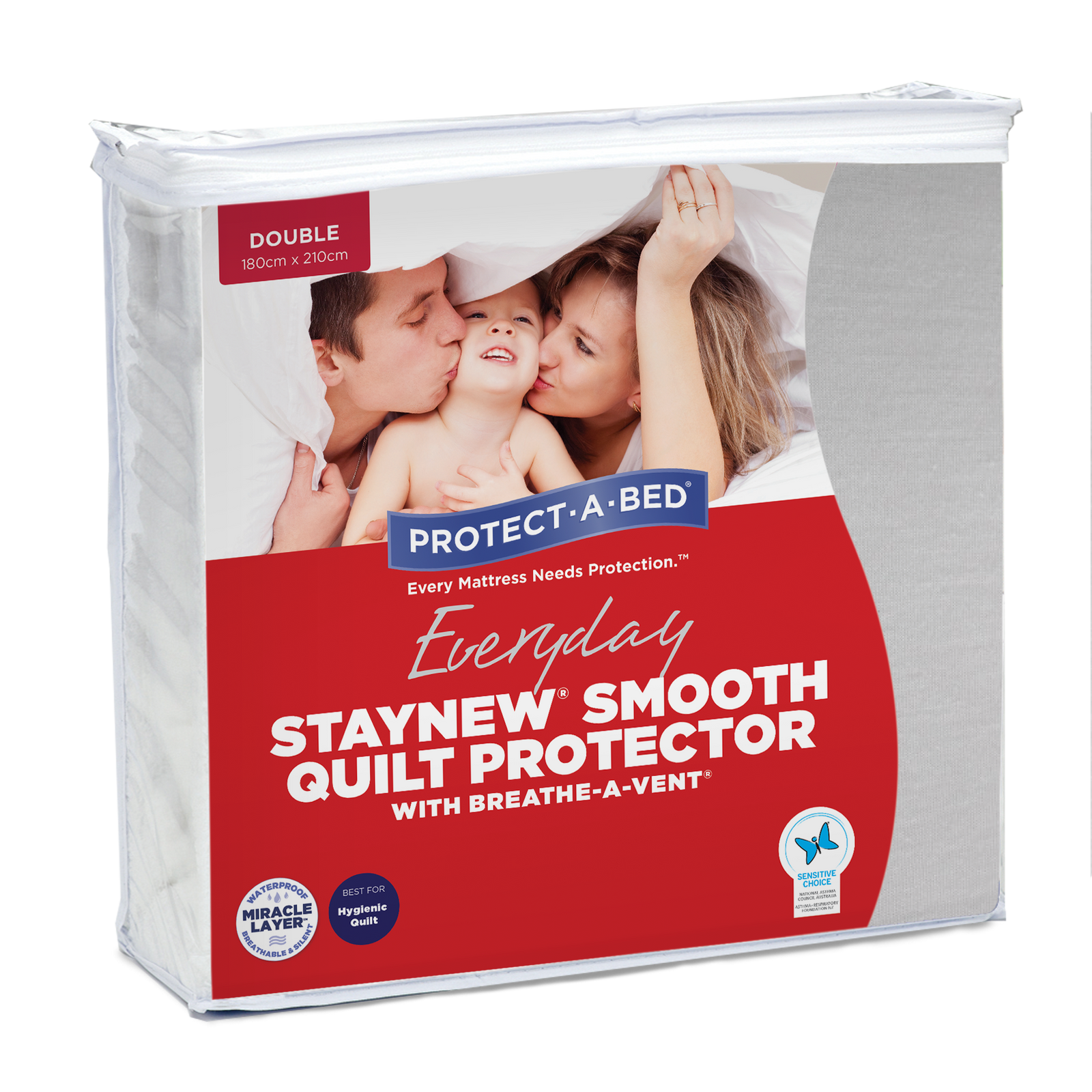 Protect-A-Bed® Satin Smooth quilt protector, featuring a waterproof design, shown in a close-up view.
