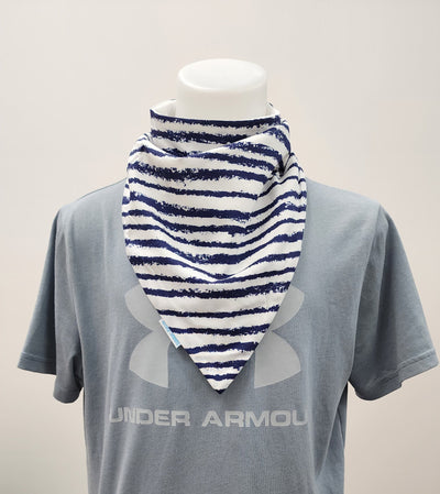 blue stripe bandana teen on grey shirt