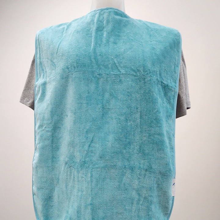 Adult Brolly Extra Absorbent Bib from Brolly Sheets, adaptive clothing, showing soft, waterproof fabric with adjustable neck closure.