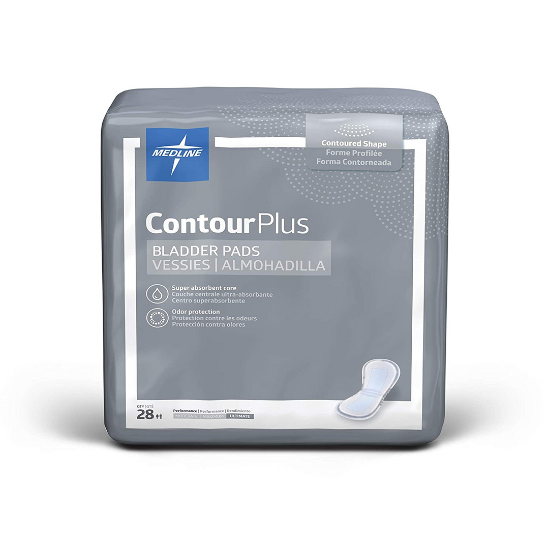 Medline ContourPlus bladder pads in packaging, designed for comfort and protection in continence care.