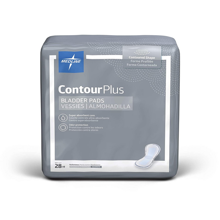 Medline ContourPlus bladder pads in packaging, designed for comfort and protection in continence care.