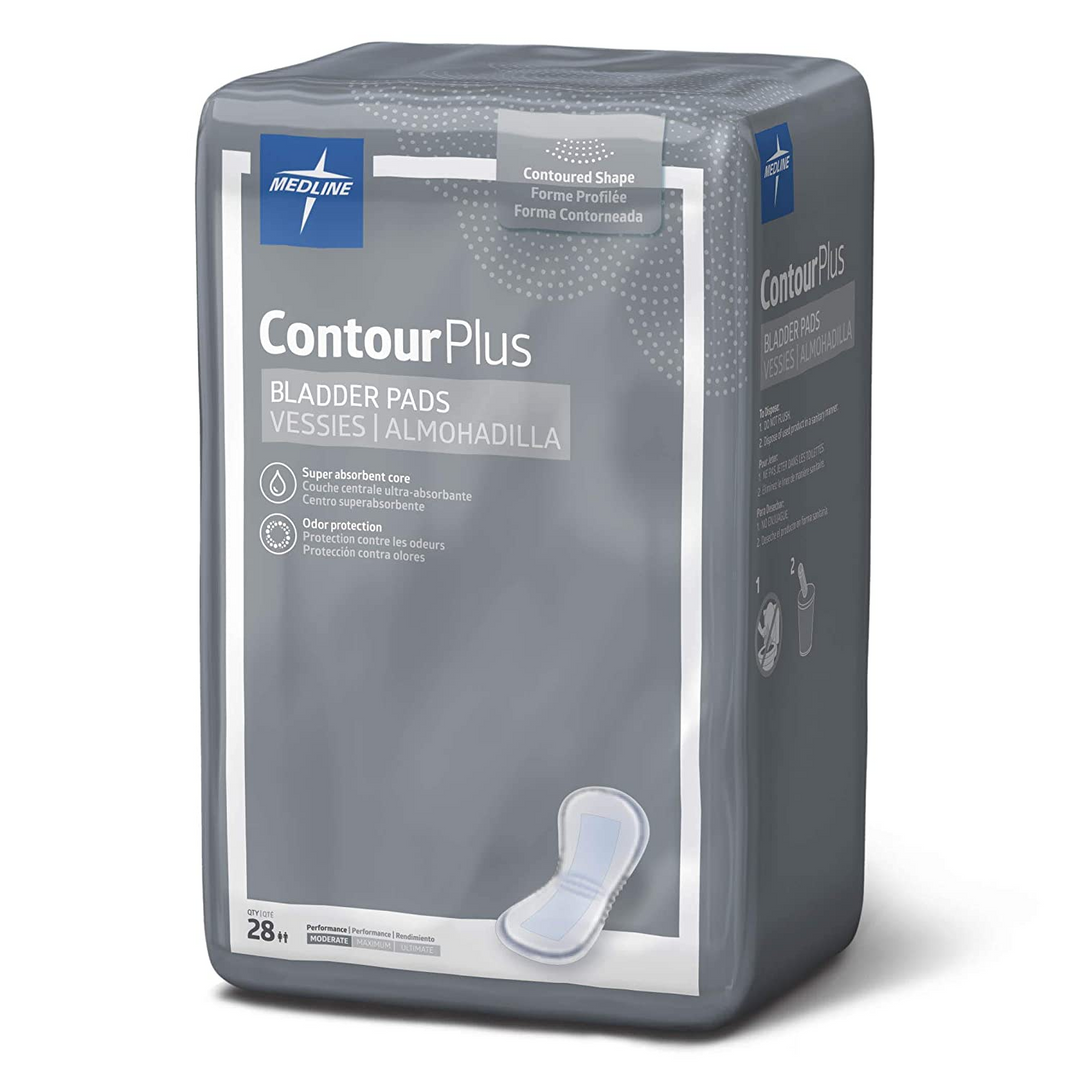 Medline ContourPlus Bladder Pads in a pack, designed for comfort and protection in continence care.