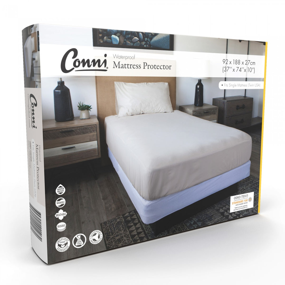 Single Conni Manchester mattress protector from Conni, soft and waterproof fabric for bed protection.