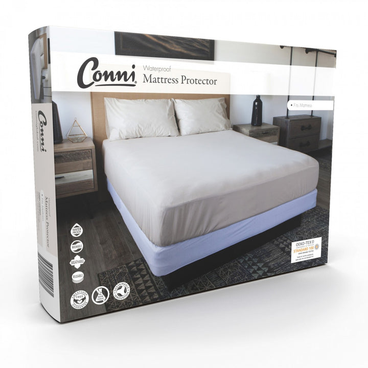 Conni Manchester Mattress Protector showing a soft, fitted fabric covering a mattress for protection and comfort.