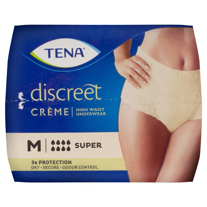 Sigma TENA Discreet High Waist Underwear Super Crème for continence, featuring a comfortable, high-waist design in the image.