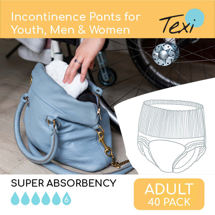 Brolly Adult Disposable Underwear continence product pack with 40 Brolly Sheets, featuring soft, breathable fabric and discreet design.