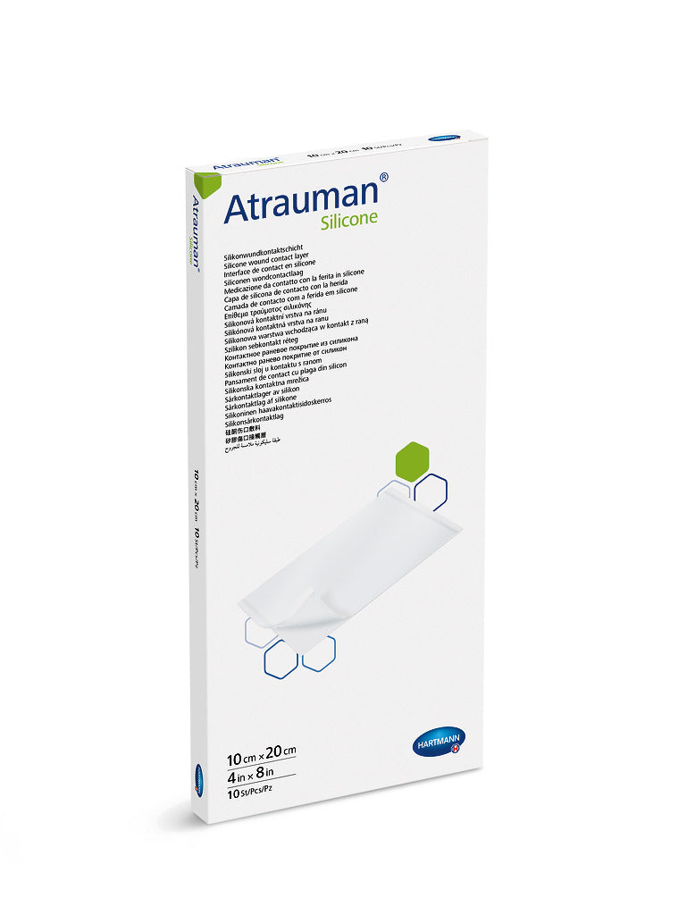 Molicare Atrauman Silicone wound care dressing, 10x20 cm, featuring a soft and flexible design for effective healing.