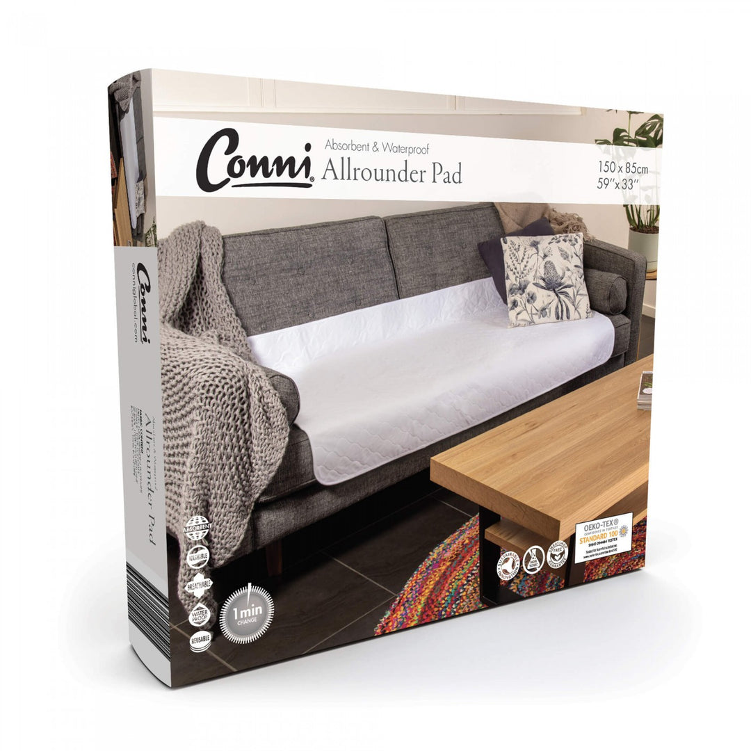 Conni Allrounder Pad in white, showcasing soft fabric and absorbent layers designed for comfort and protection.