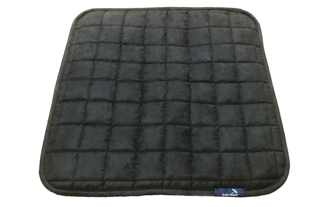 Black double-sided waterproof chair pad by Brolly Sheets, showcasing its versatile design and durable material.