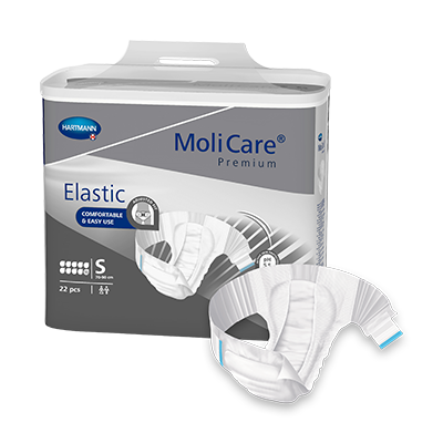 MoliCare Premium Elastic 10 Drops continence product in size S, showing the elastic waistband and secure fit design.