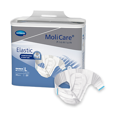 MoliCare Premium Elastic 6 Drops in size L, featuring a soft, flexible design for comfortable continence care.