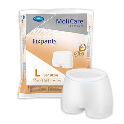 MoliCare Premium FixPants Short in size L, designed to securely hold continence pads in place with a comfortable fit.