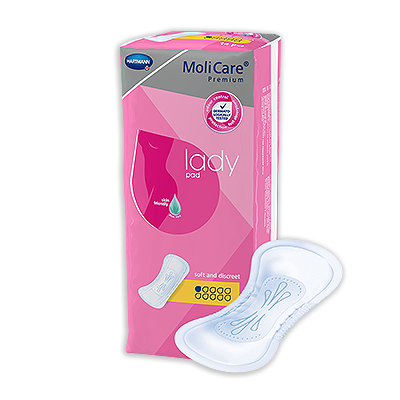 MoliCare Premium Lady Pad, soft absorbent pad designed for feminine continence care and comfort.