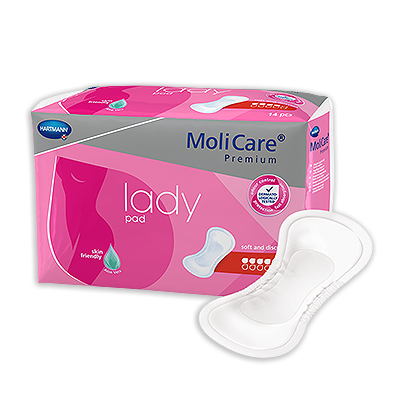 MoliCare Premium Lady Pad for continence, featuring a soft, absorbent design for women's comfort and protection.