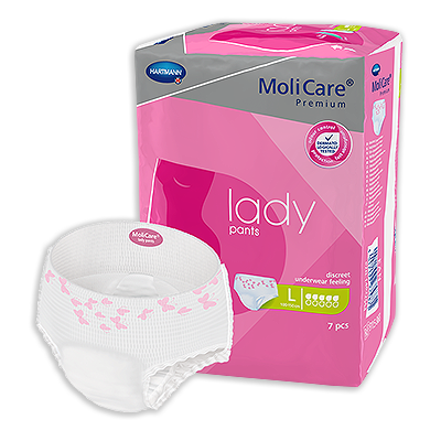 MoliCare Premium Lady Pants in size large, designed for female continence protection and comfort.
