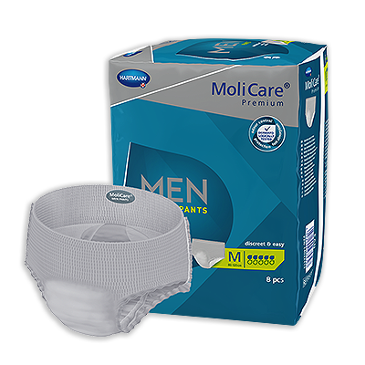 MoliCare Premium Men Pants for continence, featuring a comfortable fit and discreet design for everyday use.