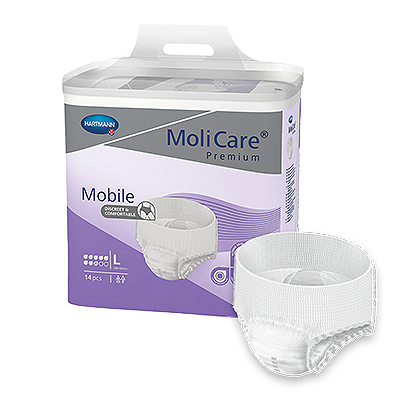 MoliCare Premium Mobile 8 Drops pack, featuring absorbent continence pads for mobility and comfort.