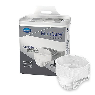 MoliCare Premium Mobile 10 Drops package showcasing continence pads for enhanced comfort and protection.
