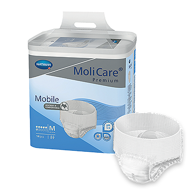 MoliCare Premium Mobile 6 Drops, medium size, featuring soft, absorbent continence pads for enhanced comfort and discretion.