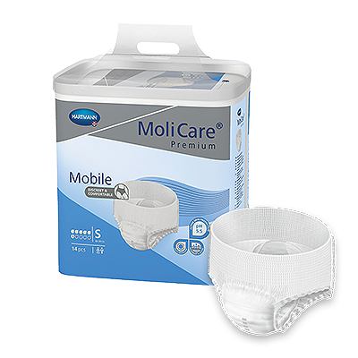 MoliCare Premium Mobile 6 Drops continence pads in packaging, designed for comfort and discreet protection.
