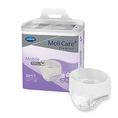 MoliCare Premium Mobile 8 Drops continence pads in a pack, designed for comfort and discreet protection.