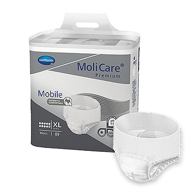MoliCare Premium Mobile 10 Drops in XLarge size for continence care, featuring a discreet and comfortable design.