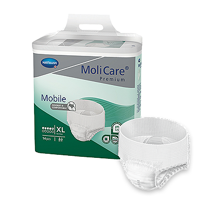 MoliCare Premium Mobile 5 Drops for continence care, featuring an XLarge size and soft, comfortable design.