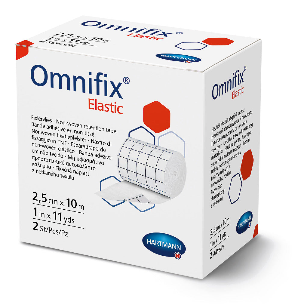 MoliCare Omnifix elastic adhesive dressing, 2.5cm x 10m roll, designed for secure wound care and flexible application.