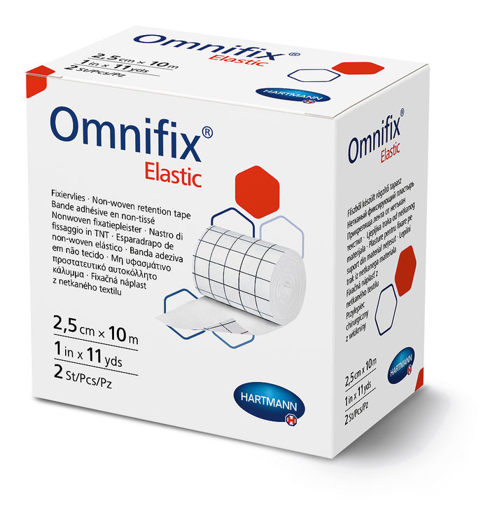 MoliCare Omnifix elastic adhesive dressing, 2.5cm x 10m roll, designed for secure wound care and flexible application.