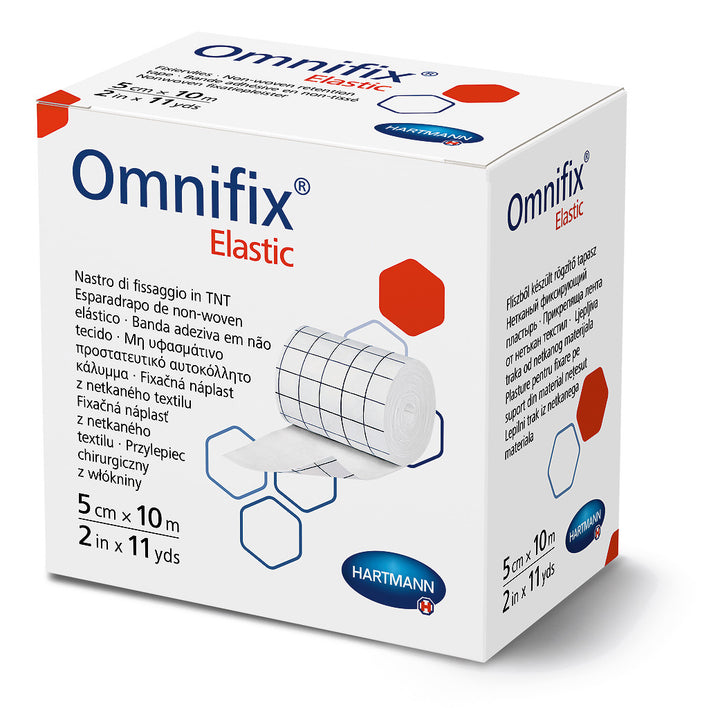 MoliCare Omnifix Elastic Adhesive Dressing, 5cm x 10m roll, showcasing flexible, breathable wound care material.