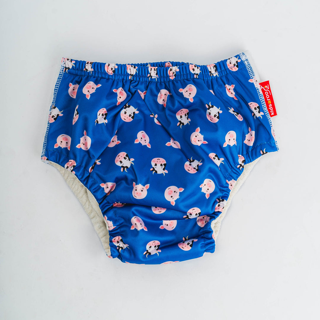 Kidsaroo No Worries Undies featuring a playful pig and cow design, perfect for children's continence needs.