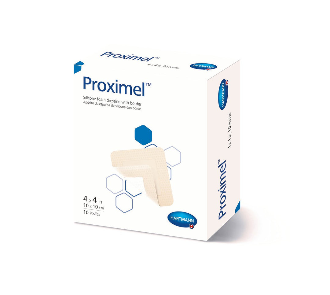 MoliCare Proximel 10x10cm water-resistant wound care dressing on a white background.