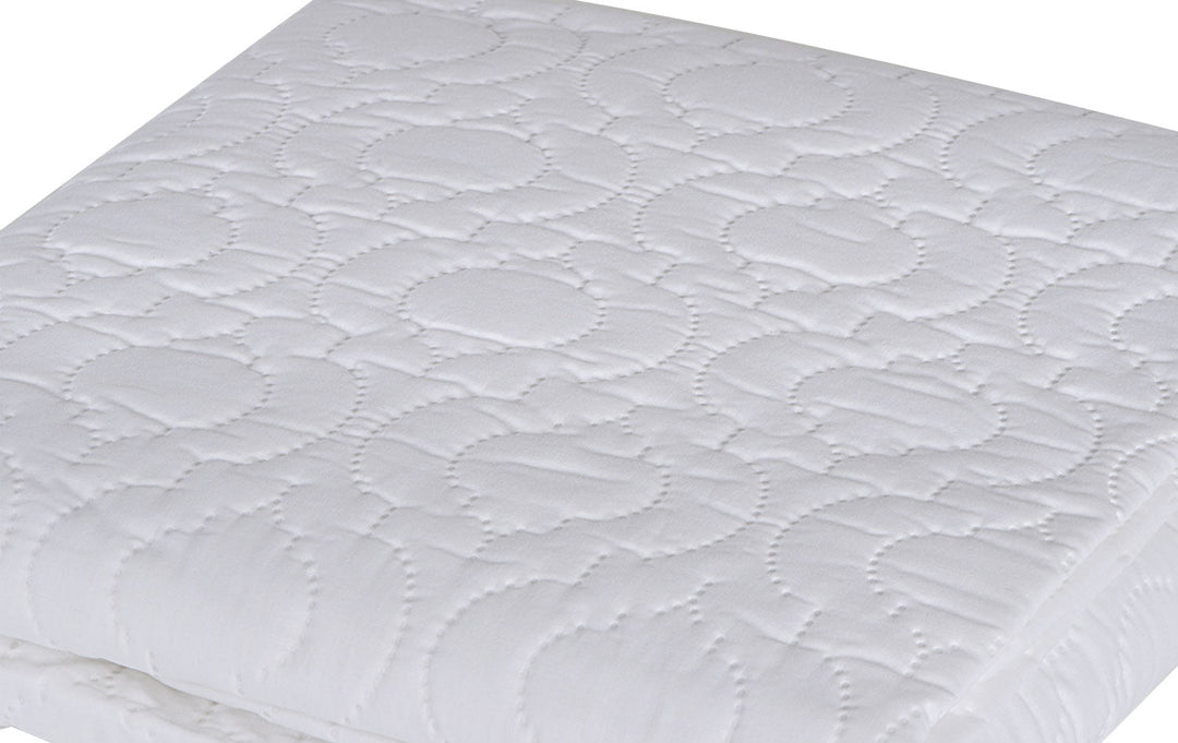 Quilted waterproof mattress protector by Brolly Sheets, showcasing a soft, protective layer for a mattress.