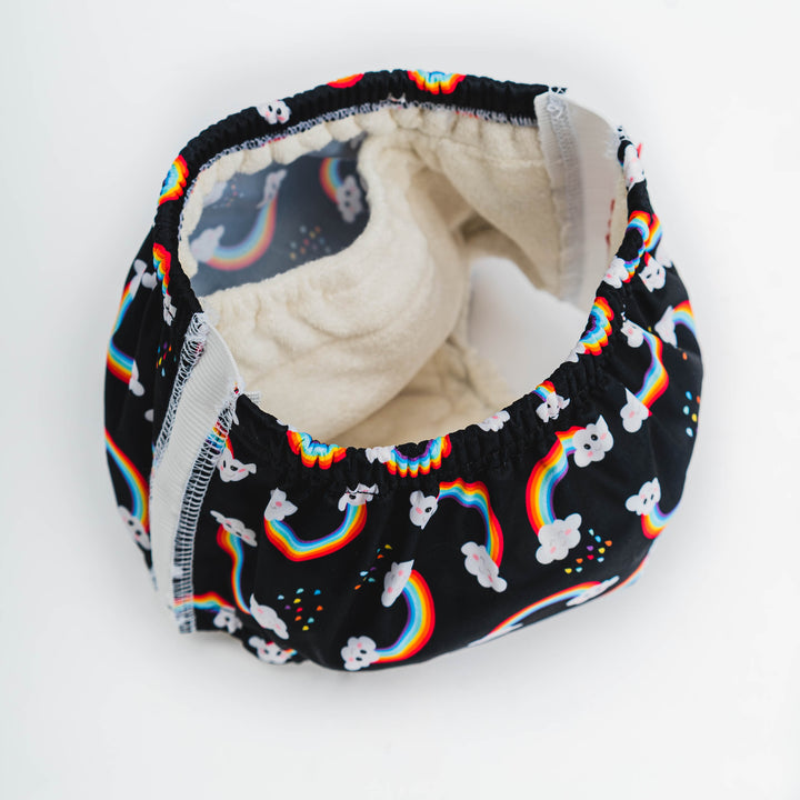 Kidsaroo No Worries Undies featuring a colorful rainbow design, perfect for children's continence needs.