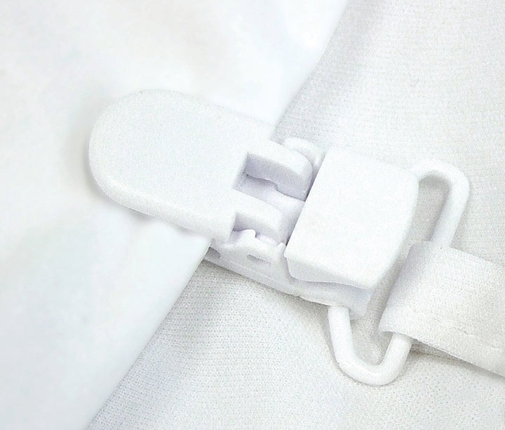 Close-up of SleepCorp® Protect-A-Bed Fusion waterproof quilt cover with secure clip detailing.