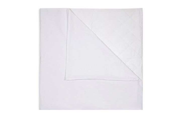 Close-up of Brolly Sheets waterproof quilted kids sleeping bag liner, showing white fabric and detailed stitching.