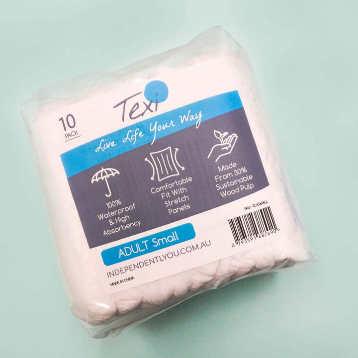 Brolly Sheets adult disposable underwear in a 10 pack, showcasing soft, absorbent fabric for continence support.