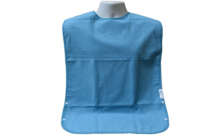 Clear plastic adult washable Brolly Tray Bib from Brolly Sheets, designed for adaptive clothing, with a waterproof tray for protection.