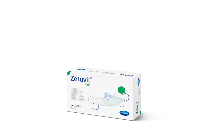 Zetuvit Plus 10x20cm wound care dressing by MoliCare, showcasing a sterile, absorbent pad for effective wound management.