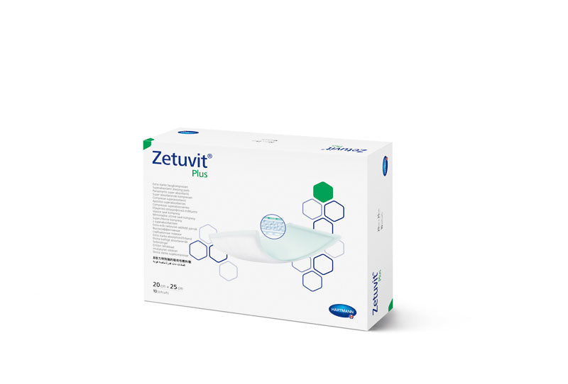 Zetuvit Plus 20x25cm wound care dressing by MoliCare, featuring a soft, absorbent design for optimal wound protection.