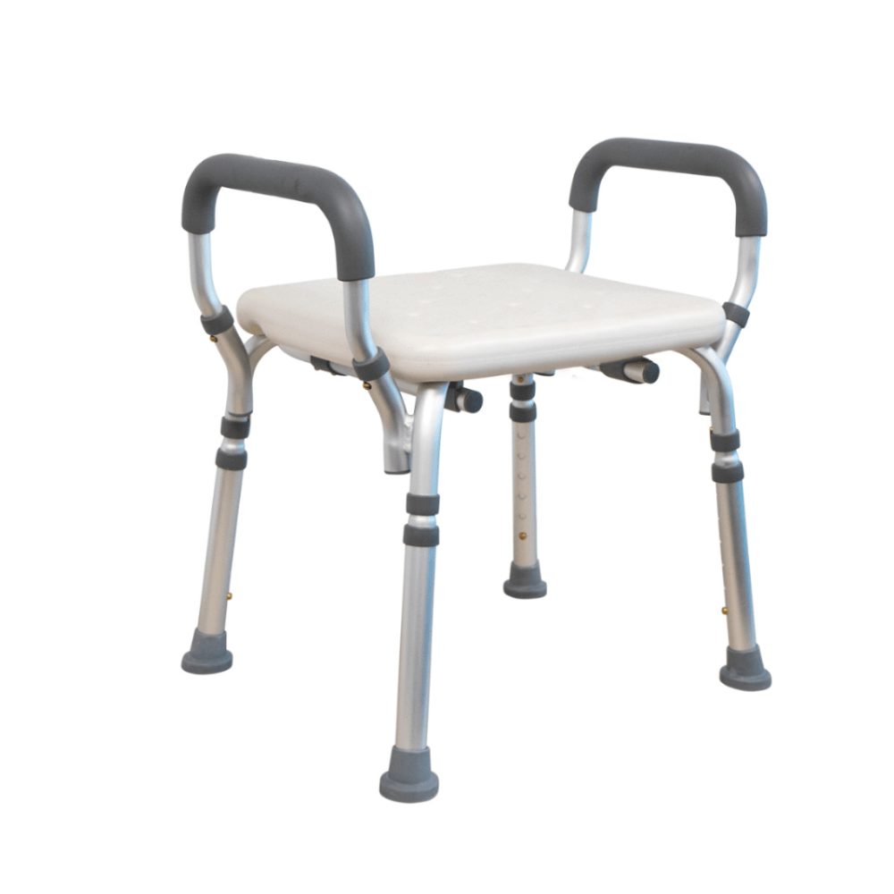 Aspire Homecare Shower Stool with sturdy legs and contoured seat for enhanced comfort and safety in the shower.